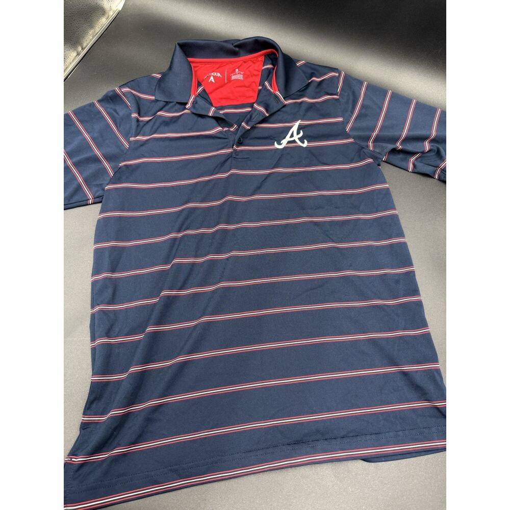 Atlanta Braves Golf Polo Blue Striped Cotton Logo Antigua Shirt Men's Small